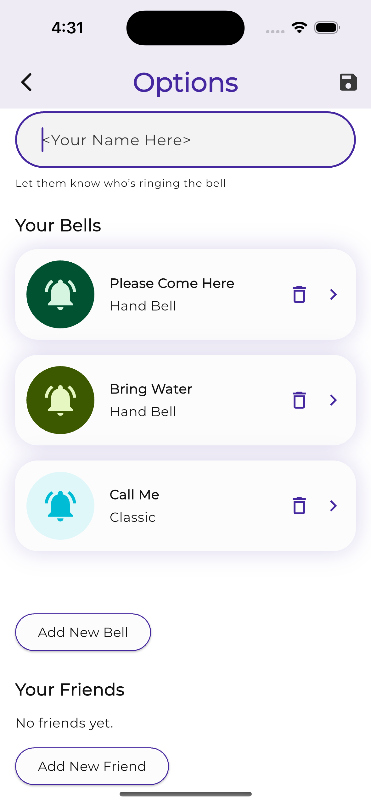Butler's Bell One-Tap Screen